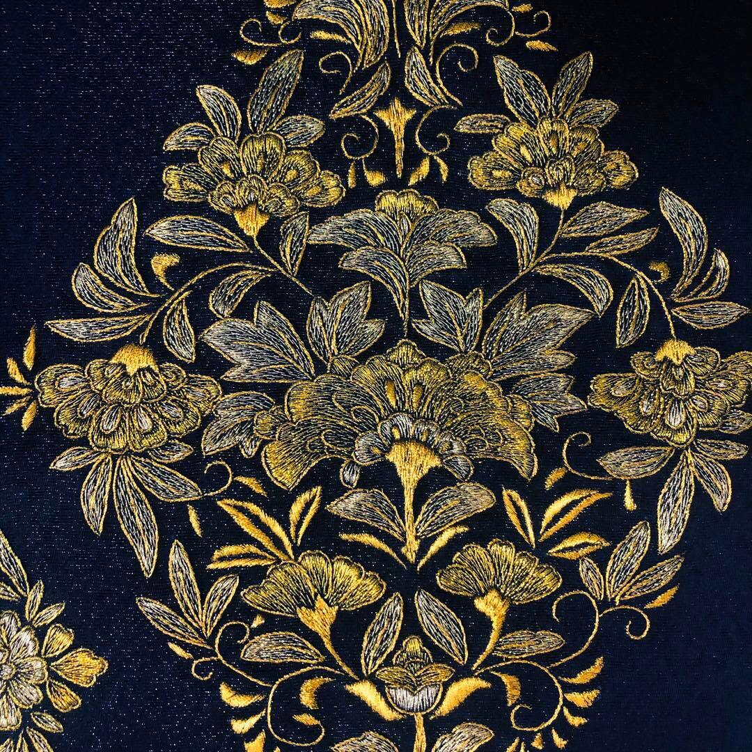 【美品　並尺】袋帯　貴久樹　刺繍　金　更紗　帯丈430cm 帯幅31cm