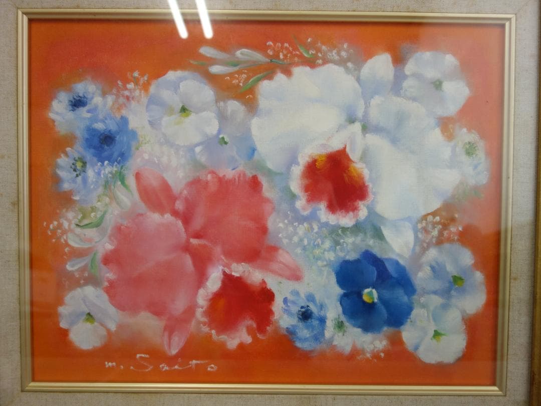 M▽斎藤光子 油彩 絵画 額縁 ORCHIDS 蘭 (37903)