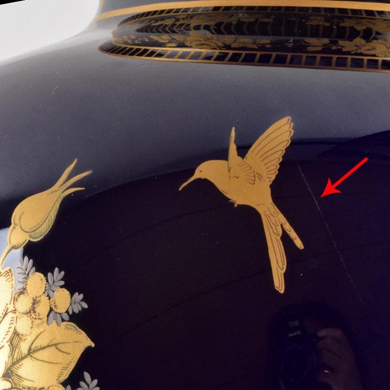 大倉陶園　OKURA　ART　CHINA　瑠璃色絵金彩　花鳥文瓶　JR8801B