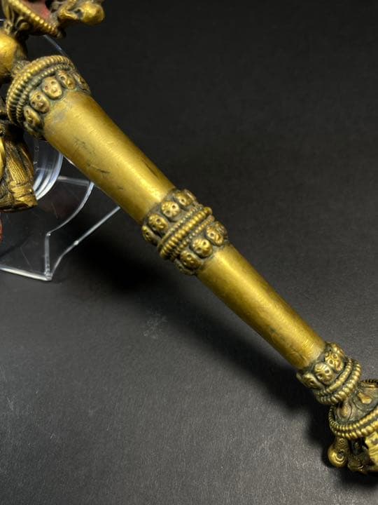 五股金剛杵月刀法器 鎏金法物 蔵出天然水晶刃嵌 金剛降魔法器 大逸品