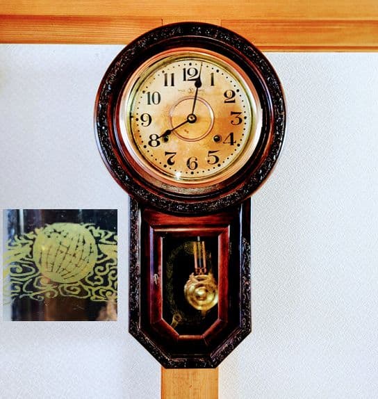 〈完動・美品〉地球印時計　装飾丸尾長ゼンマイ振り子時計 ボンボン時計　古時計