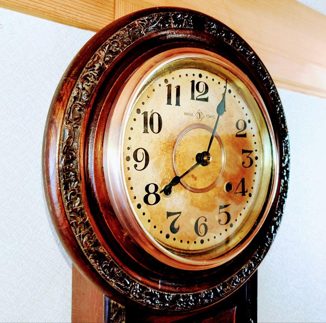 〈完動・美品〉地球印時計　装飾丸尾長ゼンマイ振り子時計 ボンボン時計　古時計