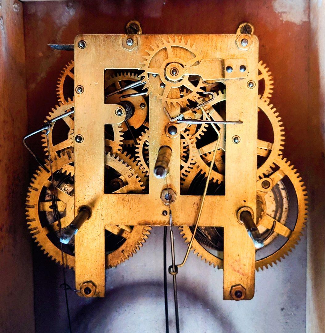 〈完動・美品〉地球印時計　装飾丸尾長ゼンマイ振り子時計 ボンボン時計　古時計