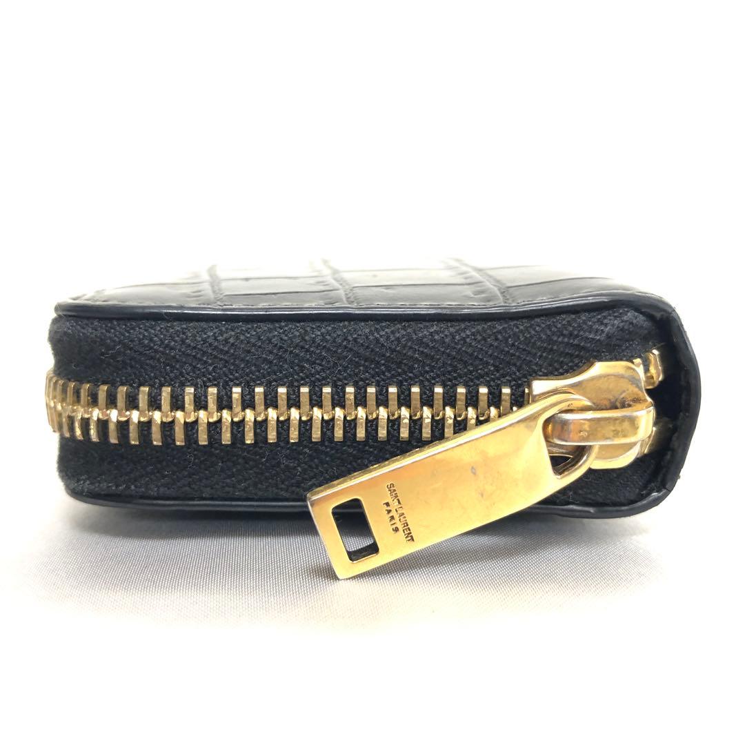 極美品　サンローランパリ　ケース　YSLロゴ　クロコ型押し　レザー　黒