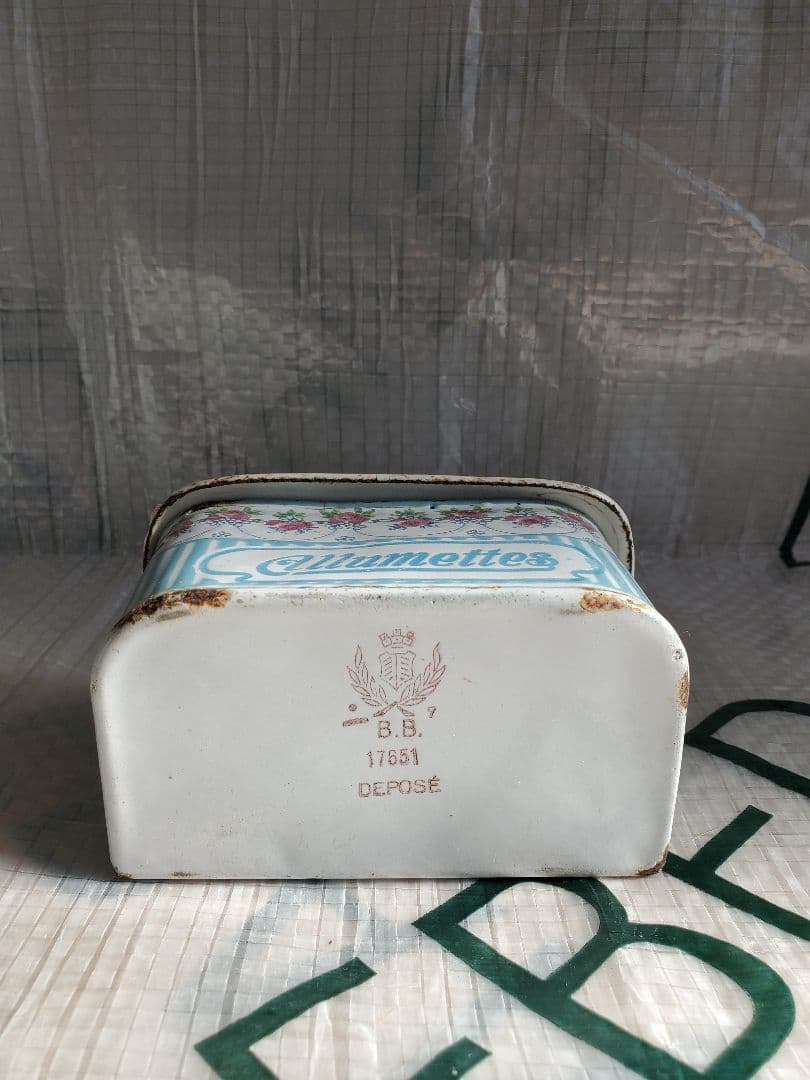 フランス　アンティーク　ホーロー　マッチ入れ　BB社　ローズガーランド