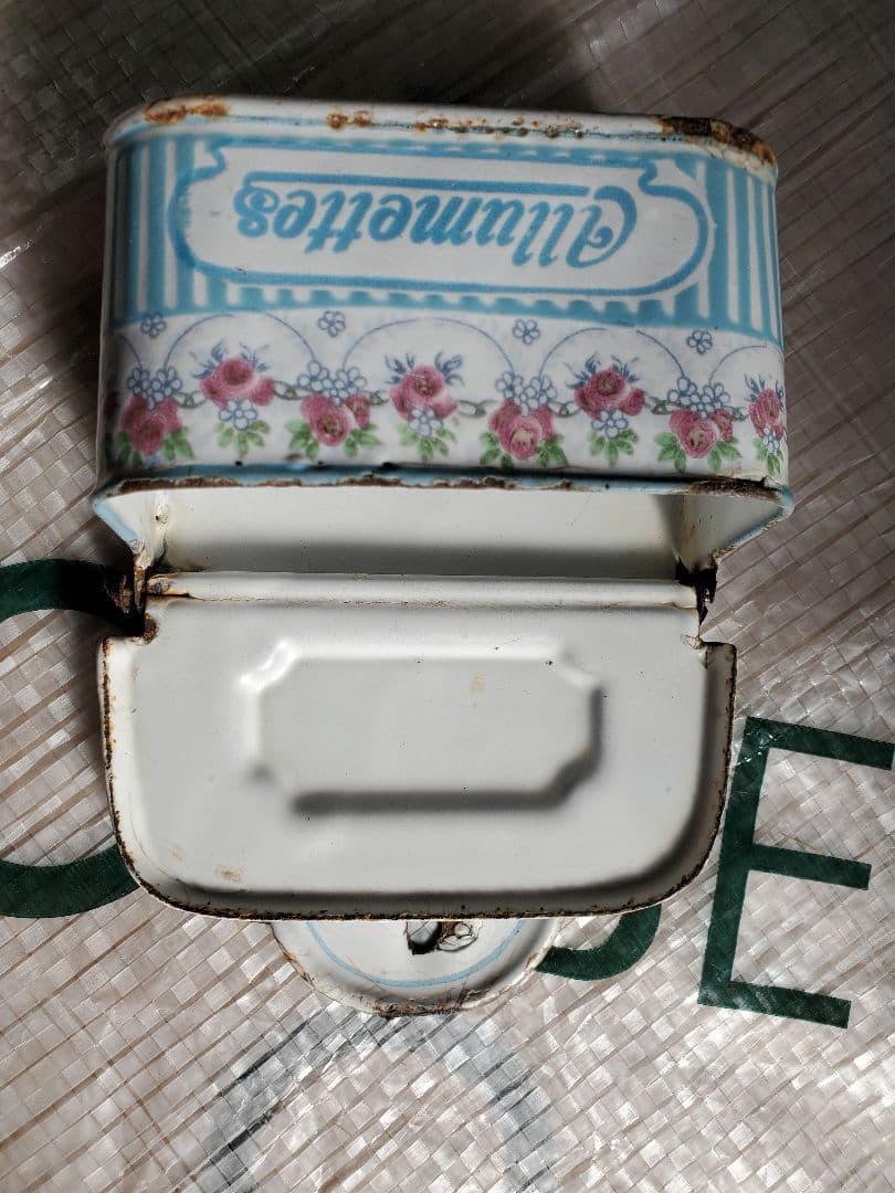 フランス　アンティーク　ホーロー　マッチ入れ　BB社　ローズガーランド