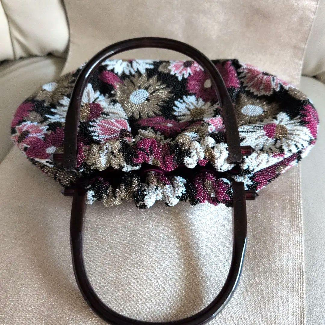 ビーズ和装バック　刺繍花　超美品