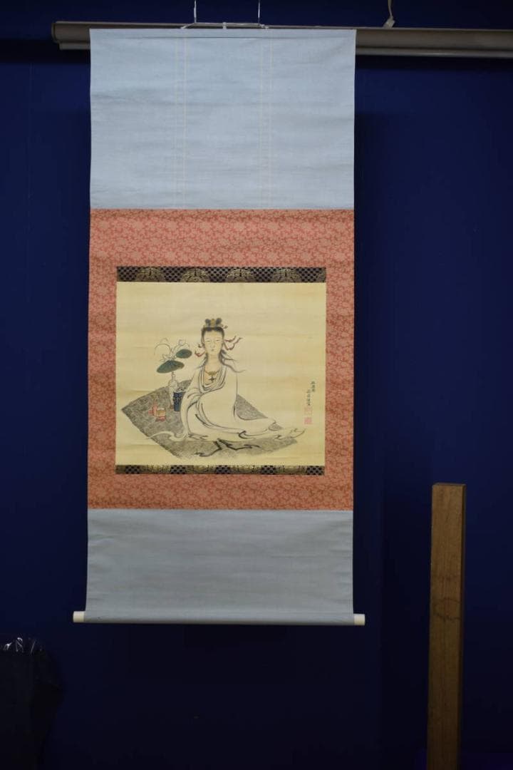 真作/麒鳳庵/梅戸在貞/梅戸春英/観音図/布袋屋掛軸HG-444