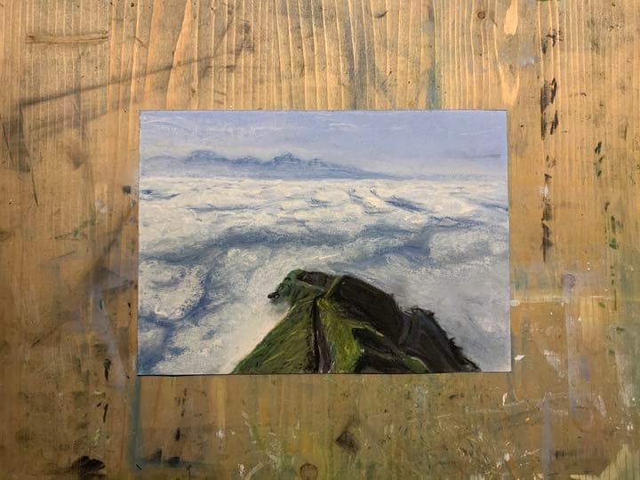 【パステル原画 A5 2枚セット】天空の道（熊本地震前後の阿蘇）