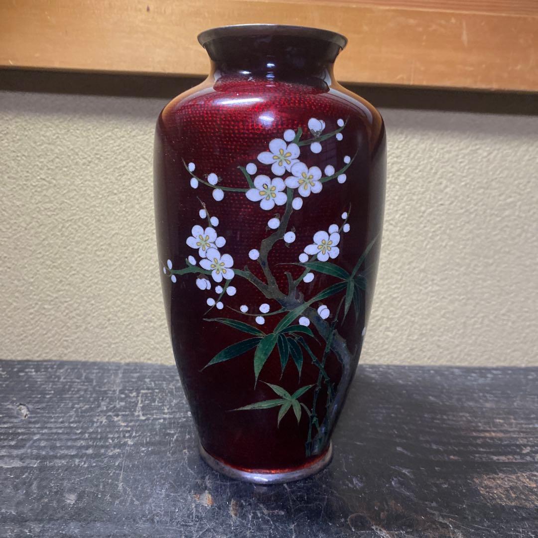 古玩　竹梅図七宝花瓶