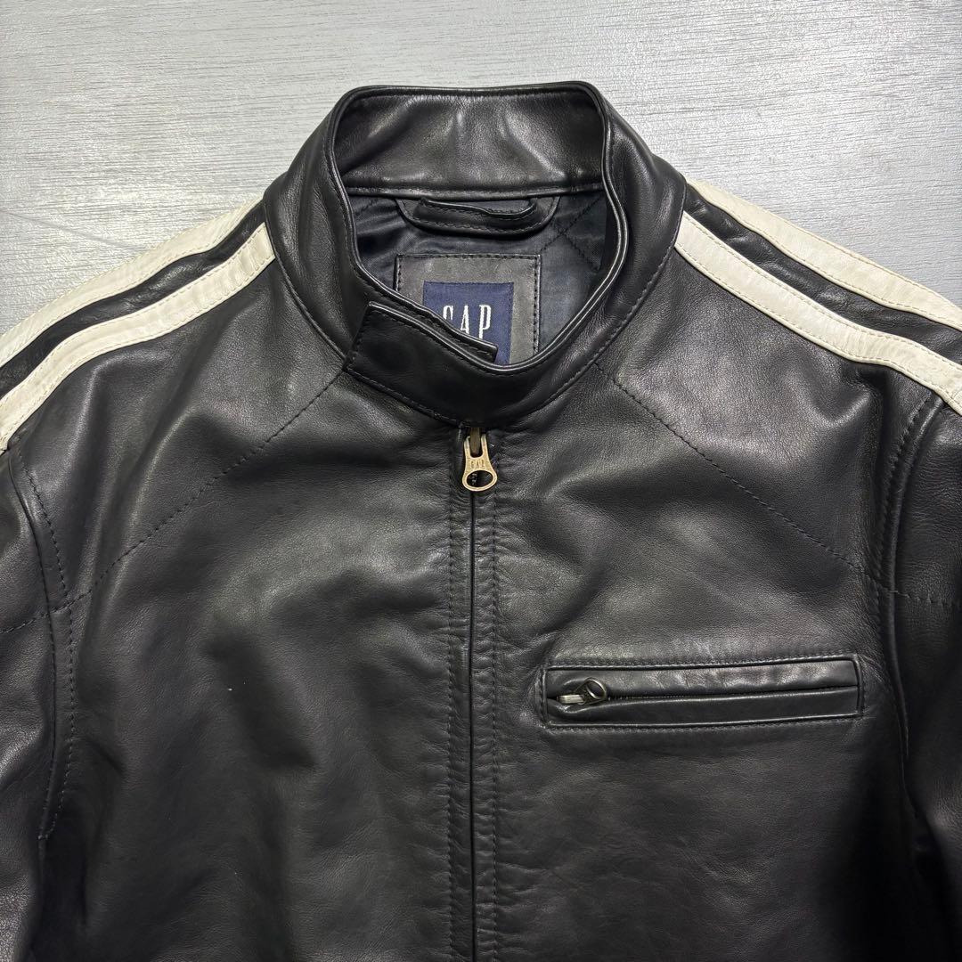 old GAP レザージャケット　本革オールレザー　バイカー　短丈　牛革　S