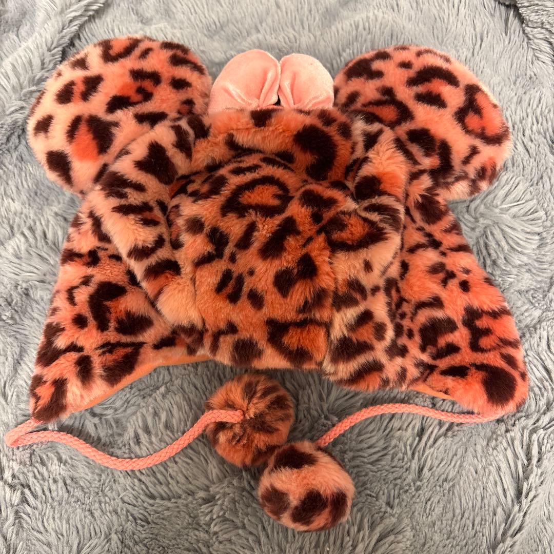 ミニーファンキャップ ヒョウ柄ピンク