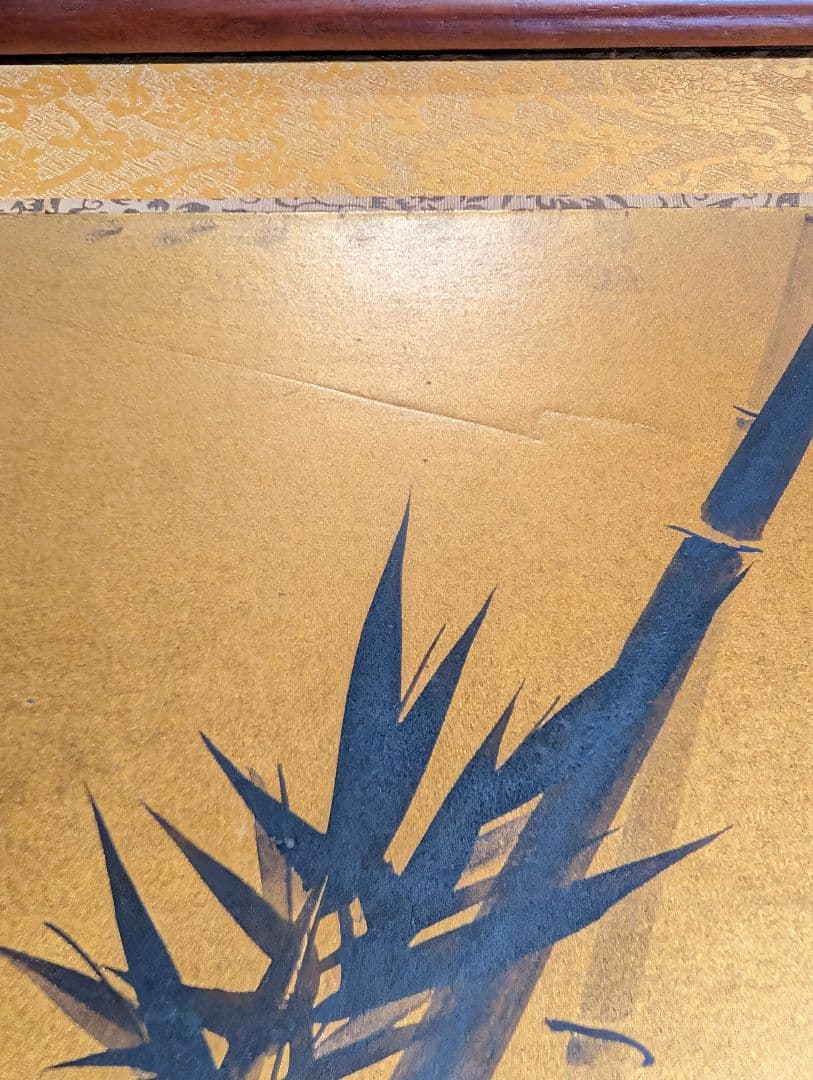 竹と雀の日本画（額装）