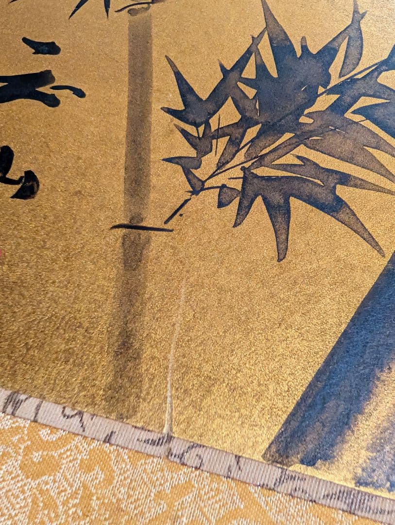 竹と雀の日本画（額装）