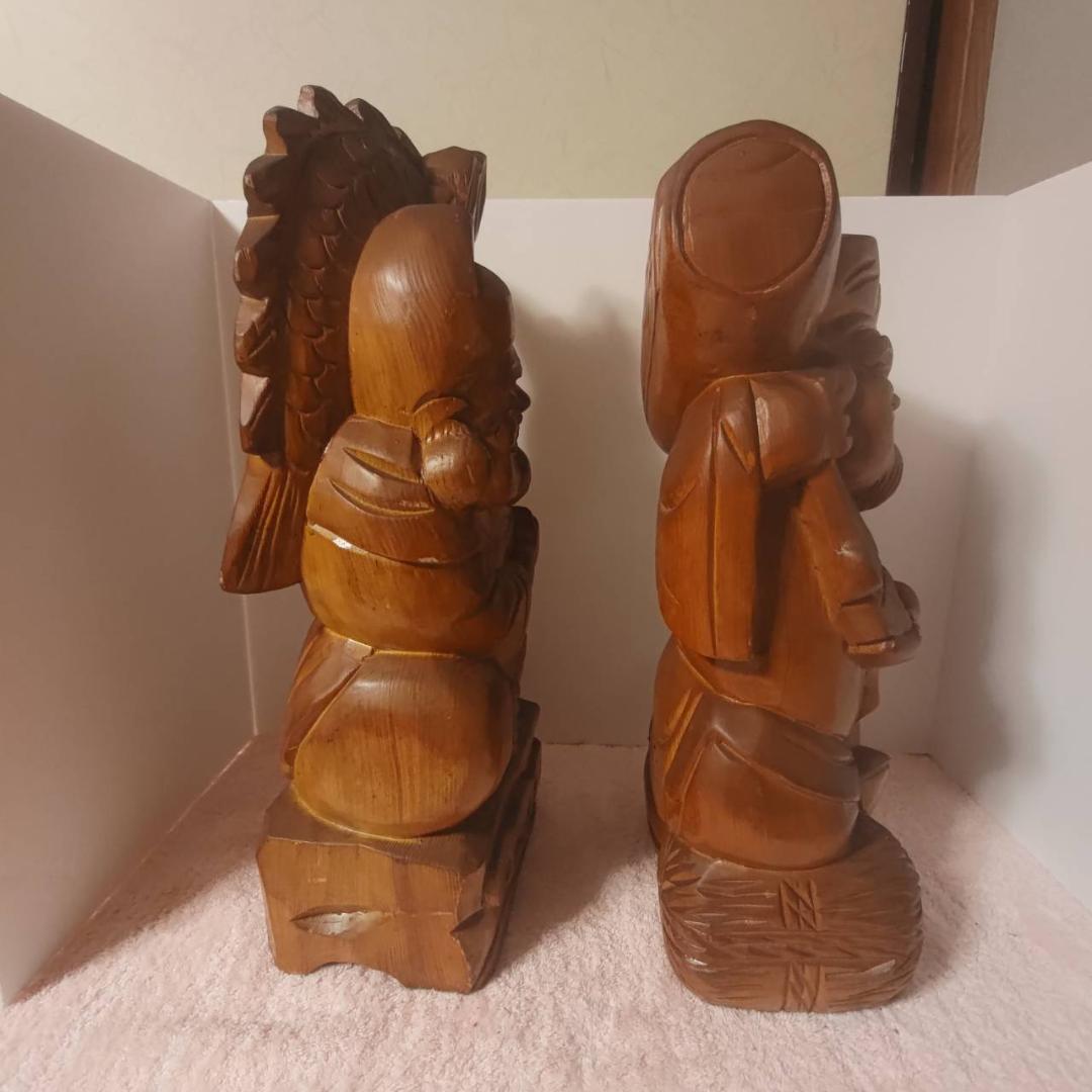 大黒様 恵比寿様 木彫り置物 2個セット 七福神 縁起物