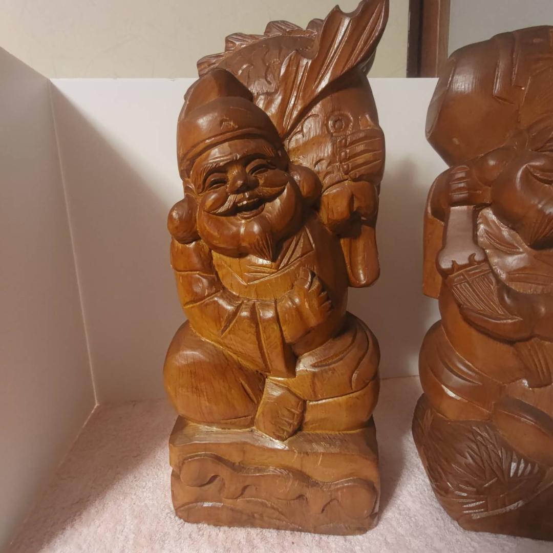 大黒様 恵比寿様 木彫り置物 2個セット 七福神 縁起物