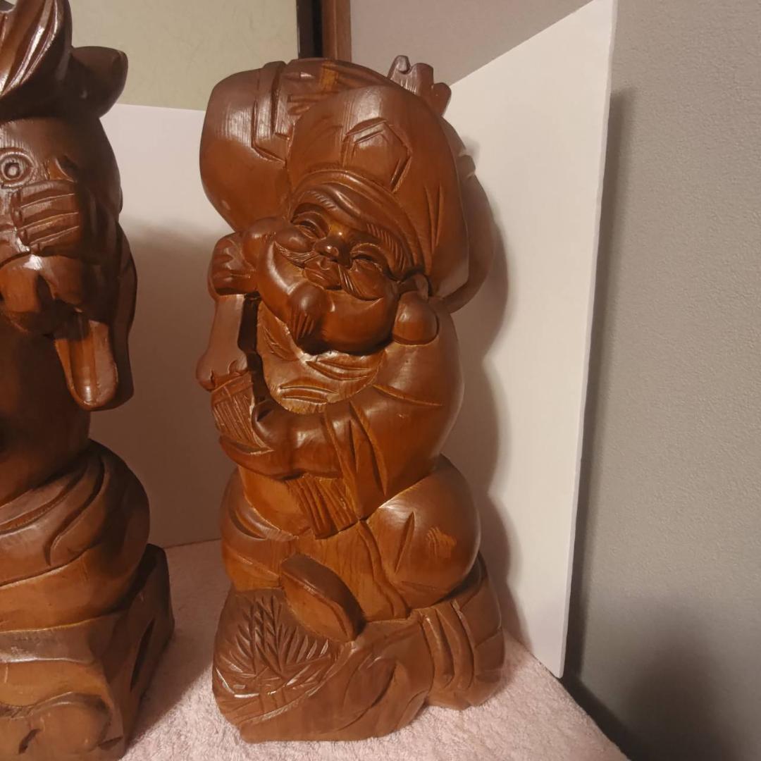 大黒様 恵比寿様 木彫り置物 2個セット 七福神 縁起物