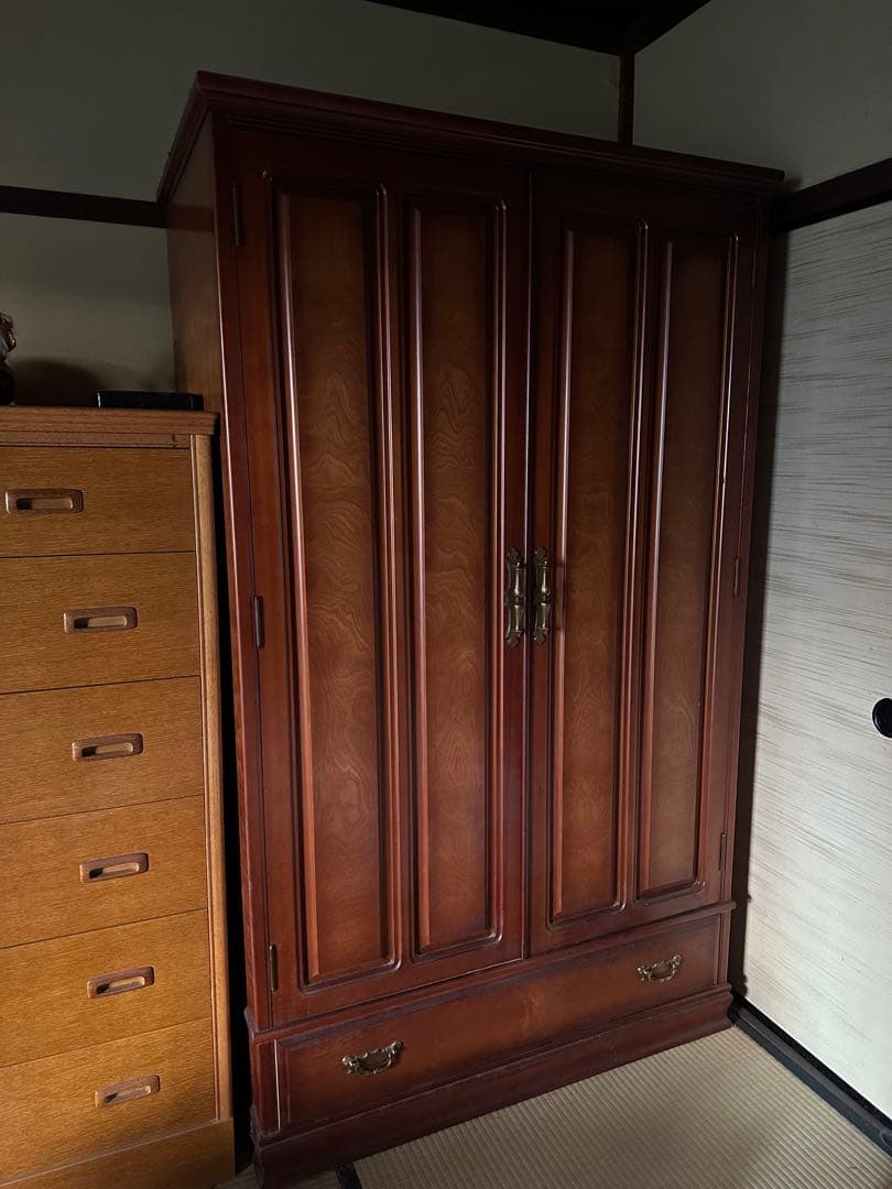 木製茶色タンス 幅約100cm 引き出し付き