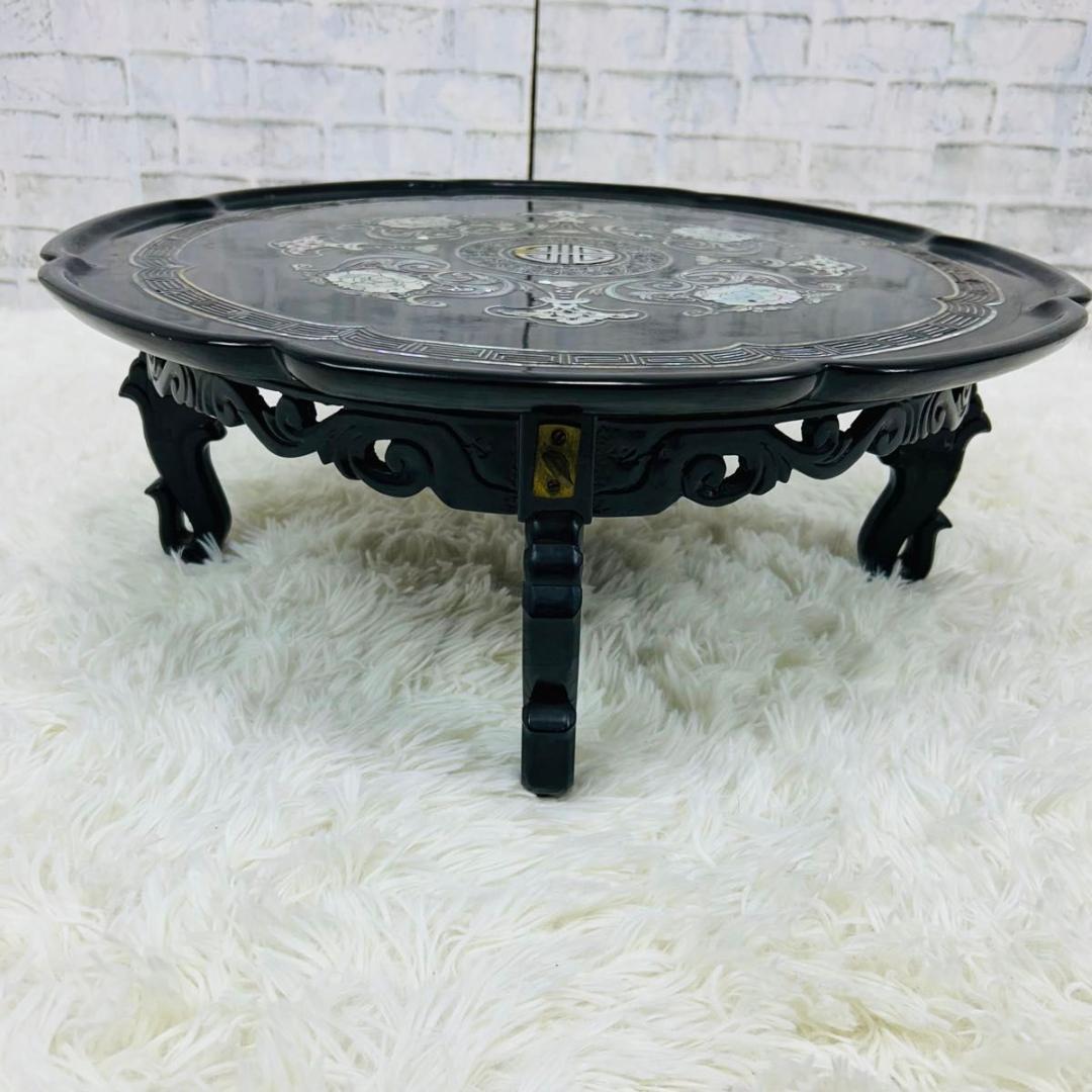 螺鈿細工 アンティーク テーブル 木製 黒塗り 収納 家具 インテリア
