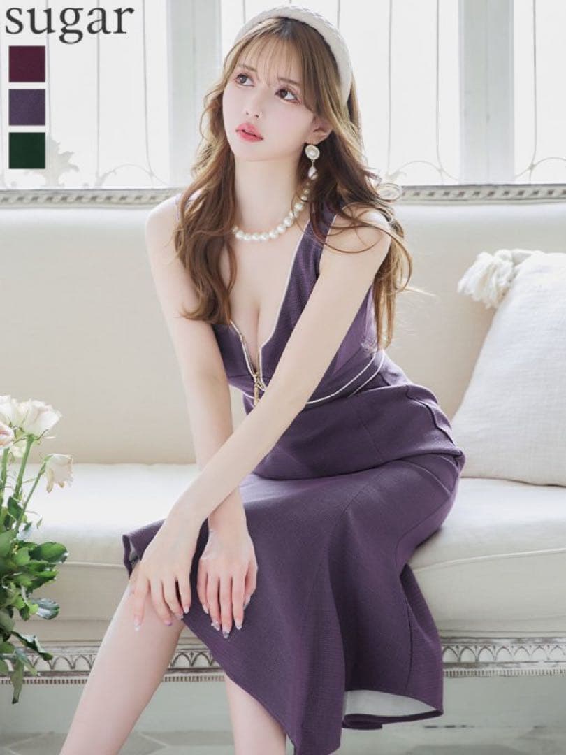 【ローブドフルール】アシンメトリーフロントジッパーキャバドレス