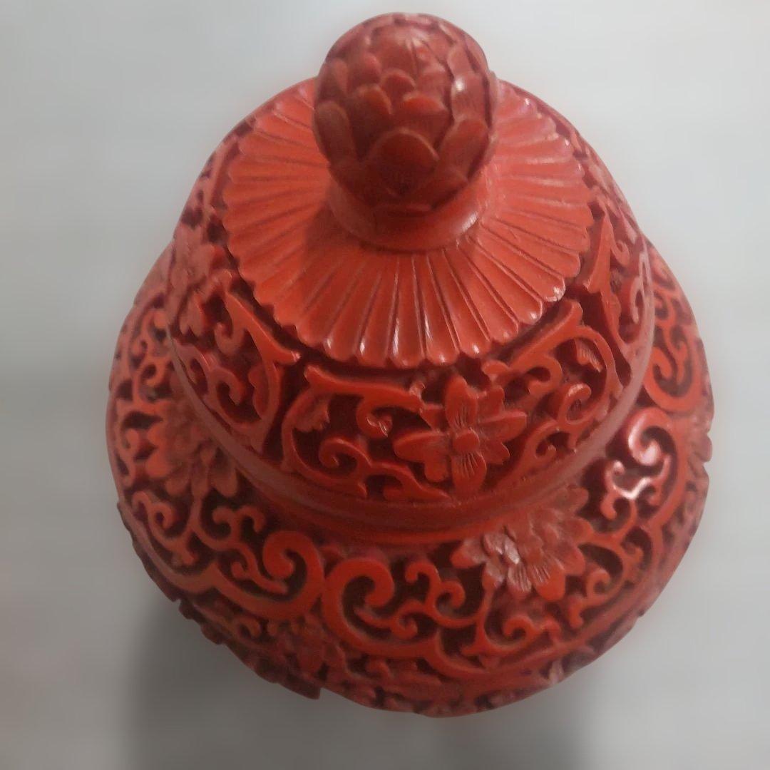 堆朱 中国美術工芸品 伝統美術 茶壺 蓋物