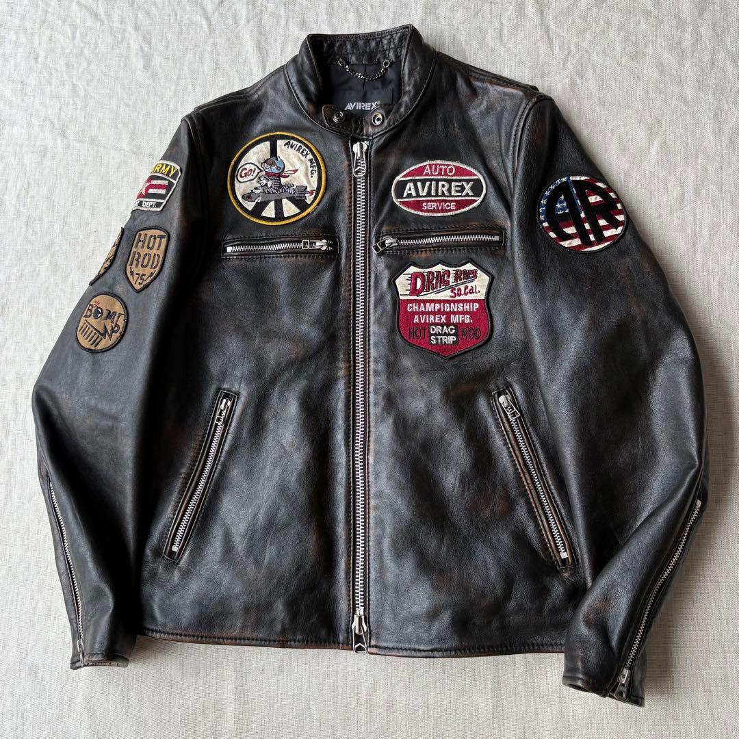 AVIREX エイジド スタンド シングルライダース　カスタム 羊革 茶芯 M