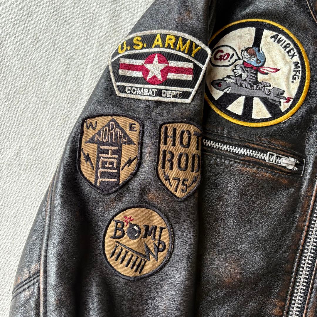 AVIREX エイジド スタンド シングルライダース　カスタム 羊革 茶芯 M