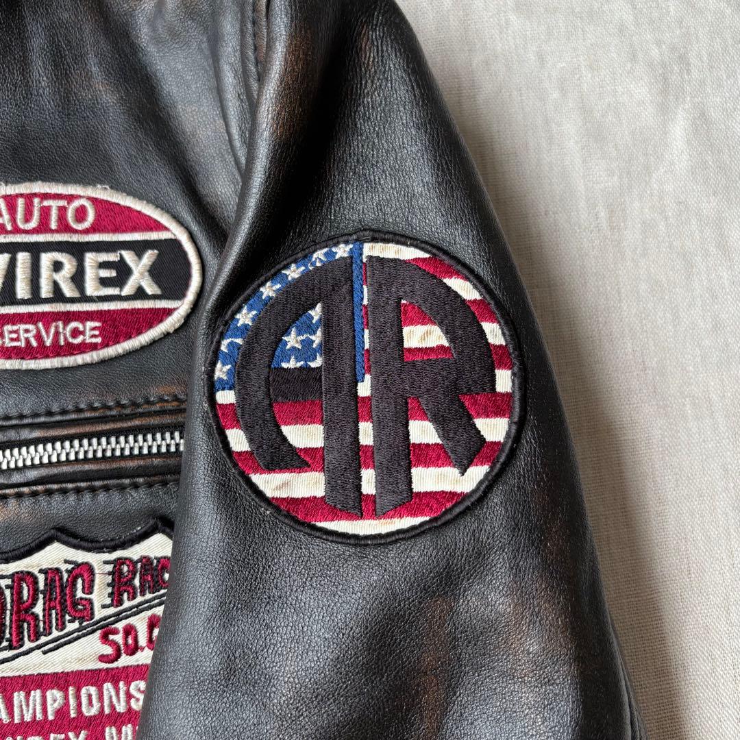 AVIREX エイジド スタンド シングルライダース　カスタム 羊革 茶芯 M