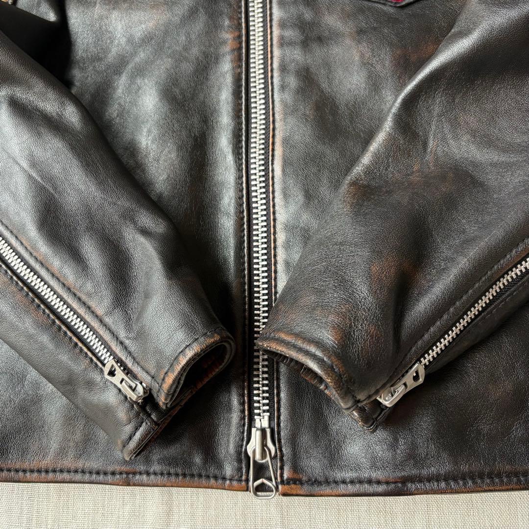 AVIREX エイジド スタンド シングルライダース　カスタム 羊革 茶芯 M