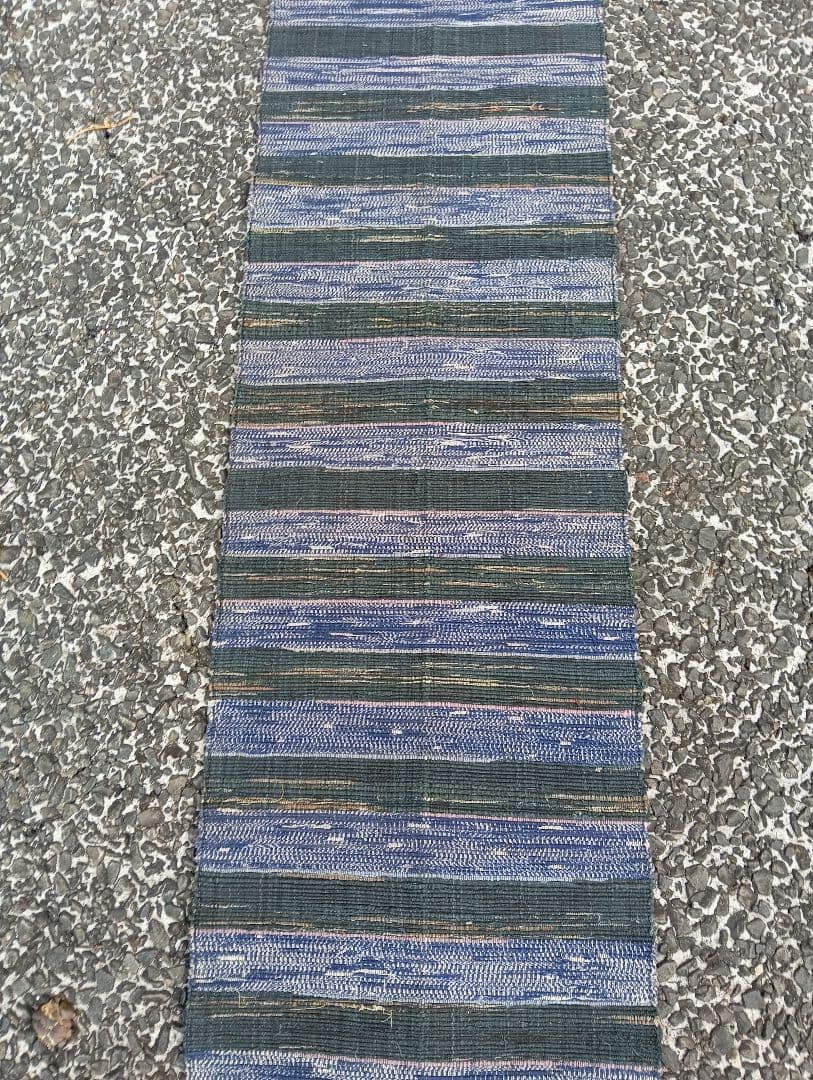 青と緑のストライプ 織物ランナー、裂織