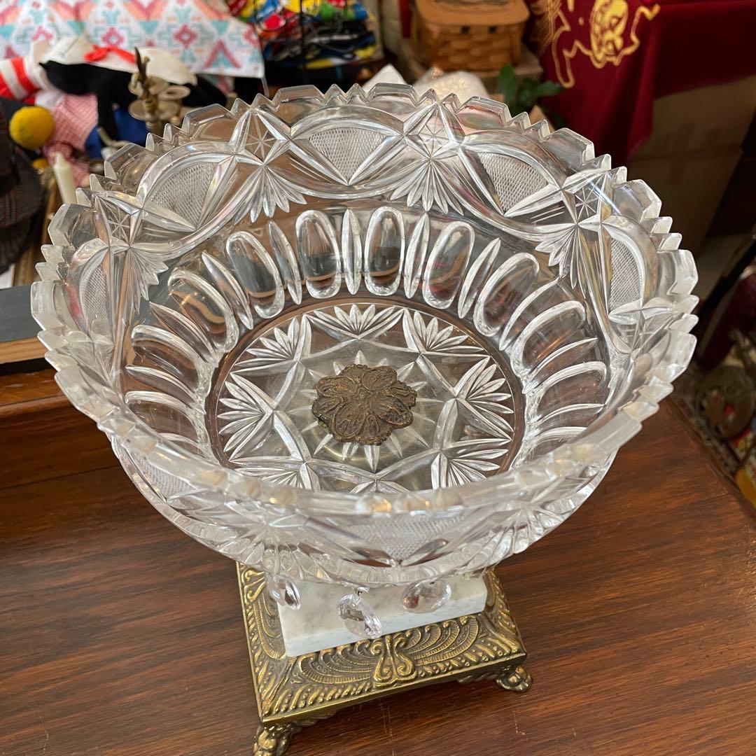 豪華！40s〜50sアメリカアンティーク　大理石&クリスタル付き大型ガラス容器