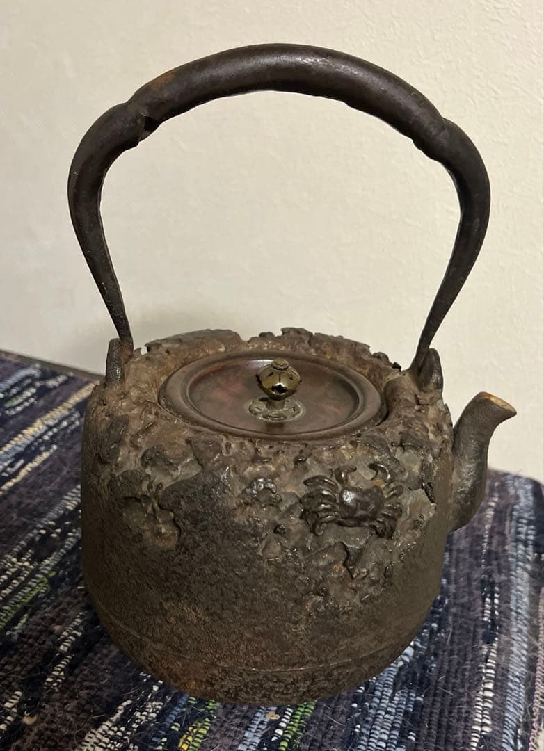 龍文堂　造　岩場　蟹紋　鉄瓶　ジャンク