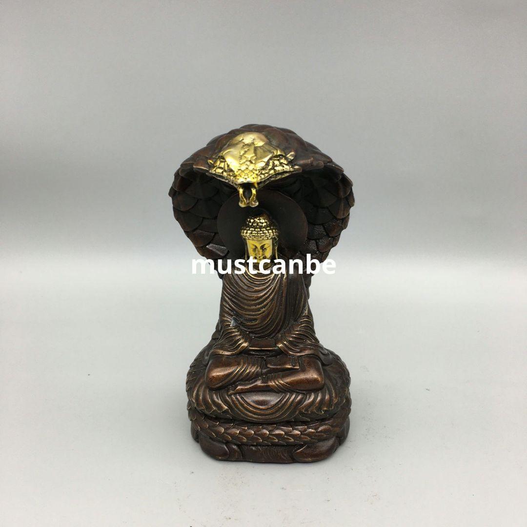 銅製 仏像 坐蛇釈迦仏像 仏堂供仏 鎮宅辟邪 開運 風水 招財 置物工芸品