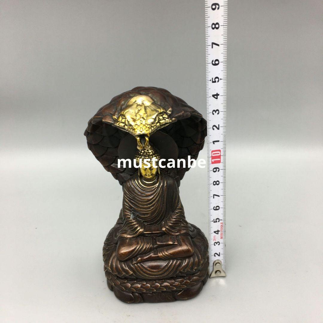 銅製 仏像 坐蛇釈迦仏像 仏堂供仏 鎮宅辟邪 開運 風水 招財 置物工芸品