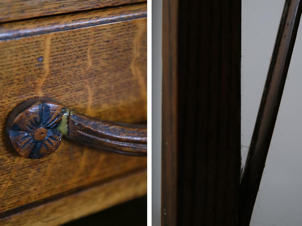 英国アンティークガラスキャビネット付きビューロー/机デスク/飾り棚(92-237