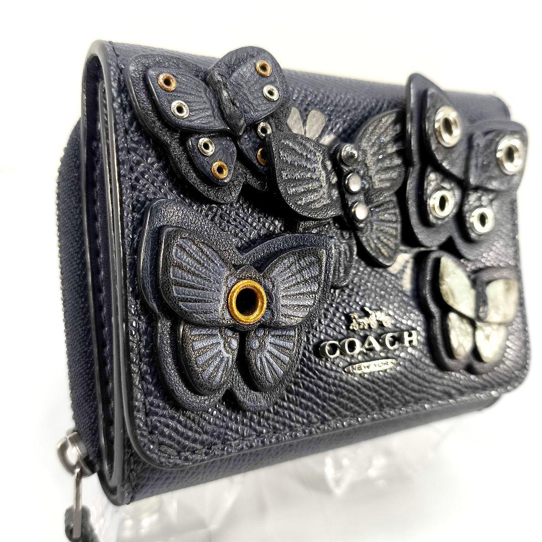 美品 コーチ 3つ折り財布 コンパクトウォレット COACH 蝶 バタフライ