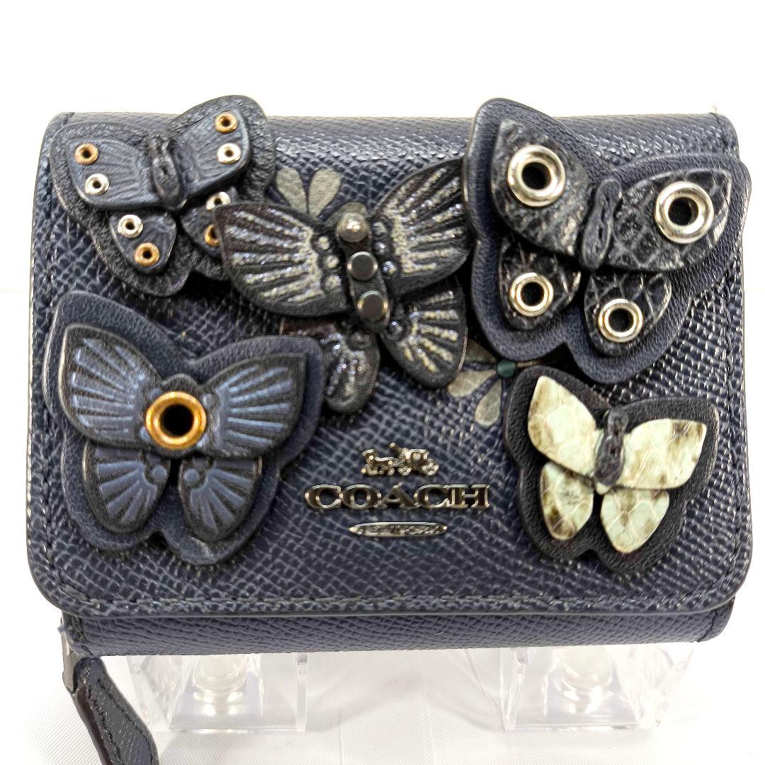 美品 コーチ 3つ折り財布 コンパクトウォレット COACH 蝶 バタフライ