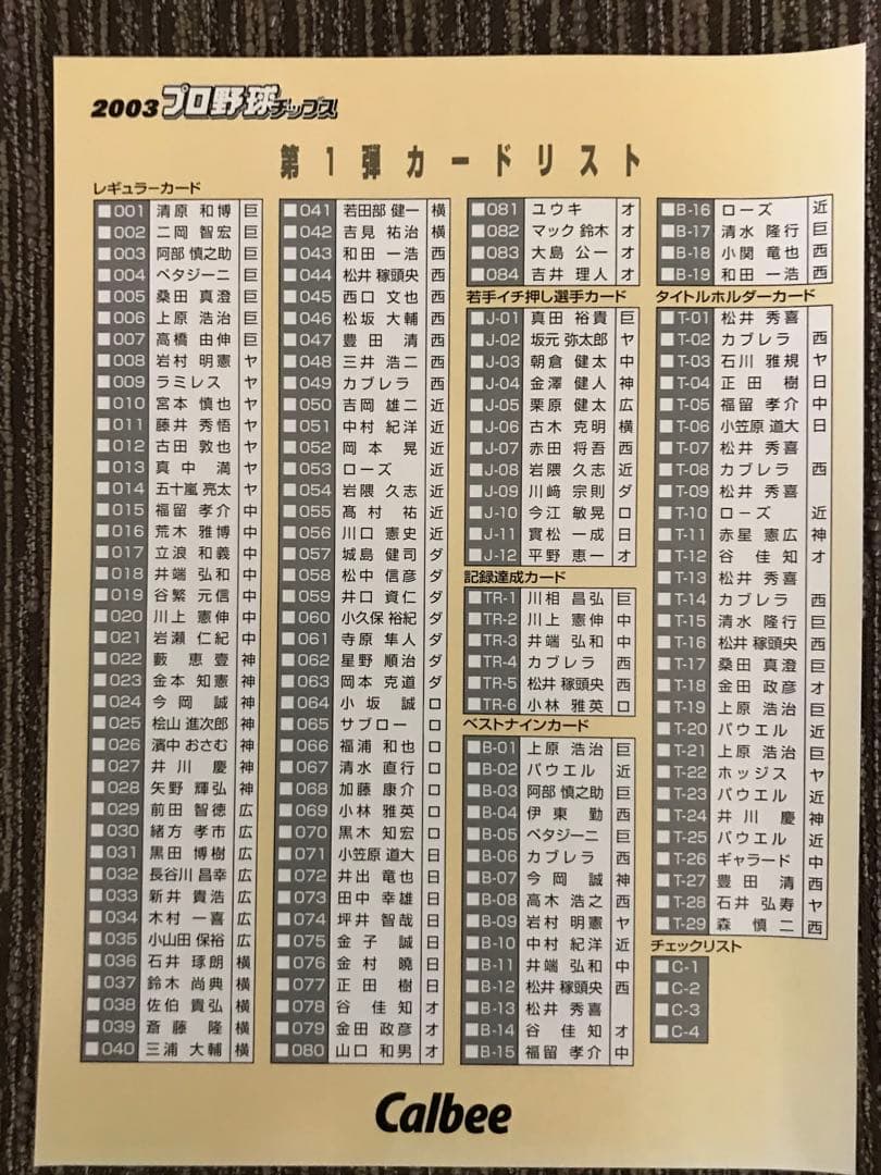2003年カルビープロ野球チップスフルコンプリート