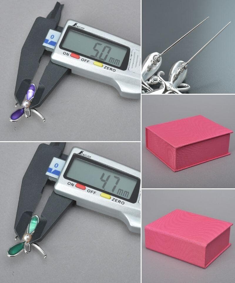 美品 TASAKI ブローチ トンボ 2個セット パール幅5.0mm SV 緑紫