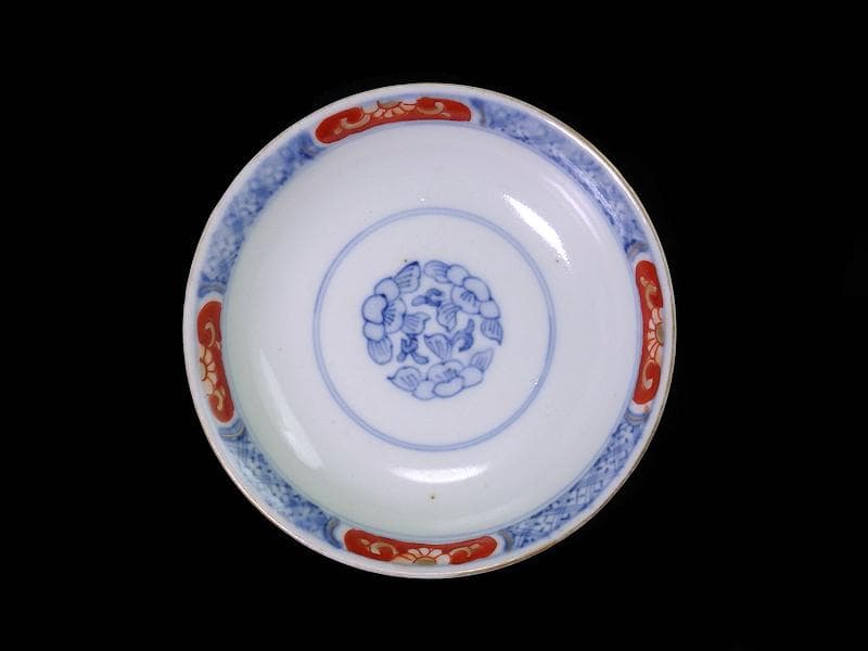 古伊万里　金襴手　雲鶴に松竹　孔雀羽に亀甲紋の図　蓋茶碗　E865AS-COf