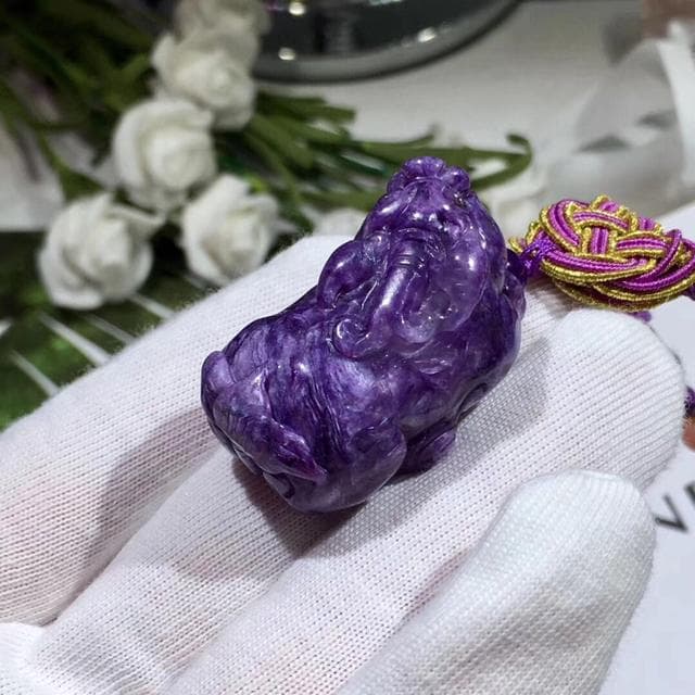 天然　ロシア産　チャロアイト　貔貅　ヒキュウ　ペアセット　除災　ネックレス