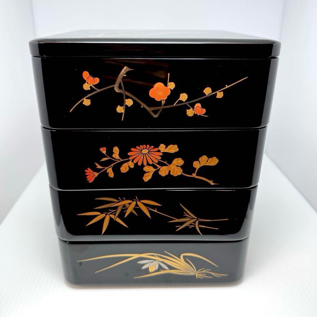 新品 輪島塗 重箱 四段重 二段重 おせち 共箱 漆器 漆 輪島漆器 和柄 花柄