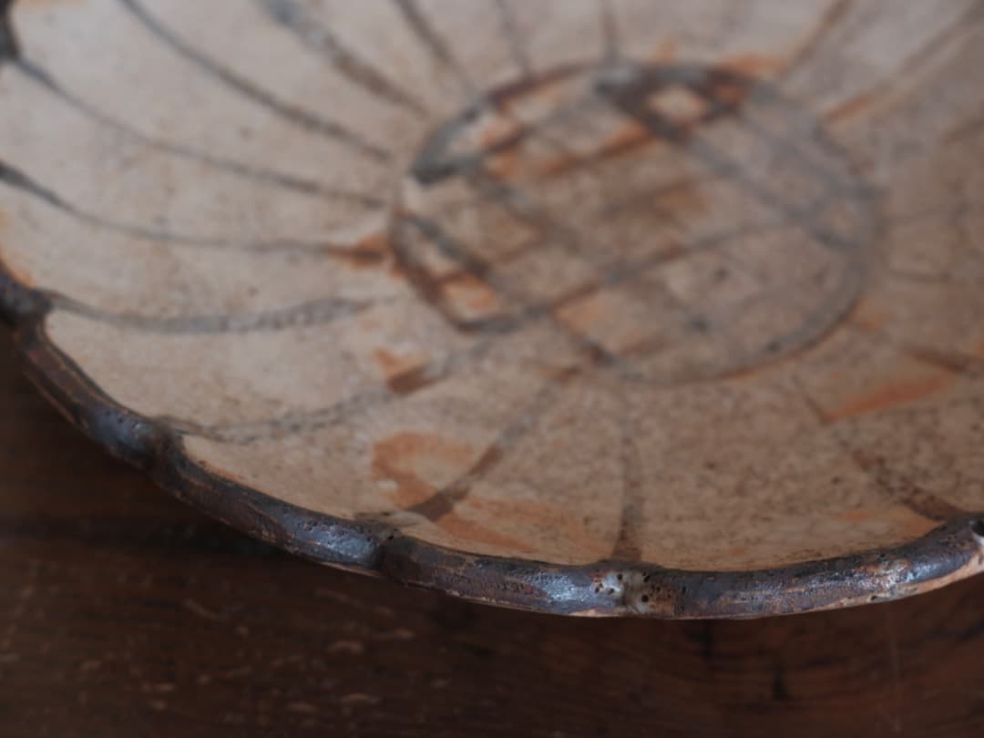 菊文皿　鉄絵　鉢　菓子器　陶磁工芸　箱付　Q1311