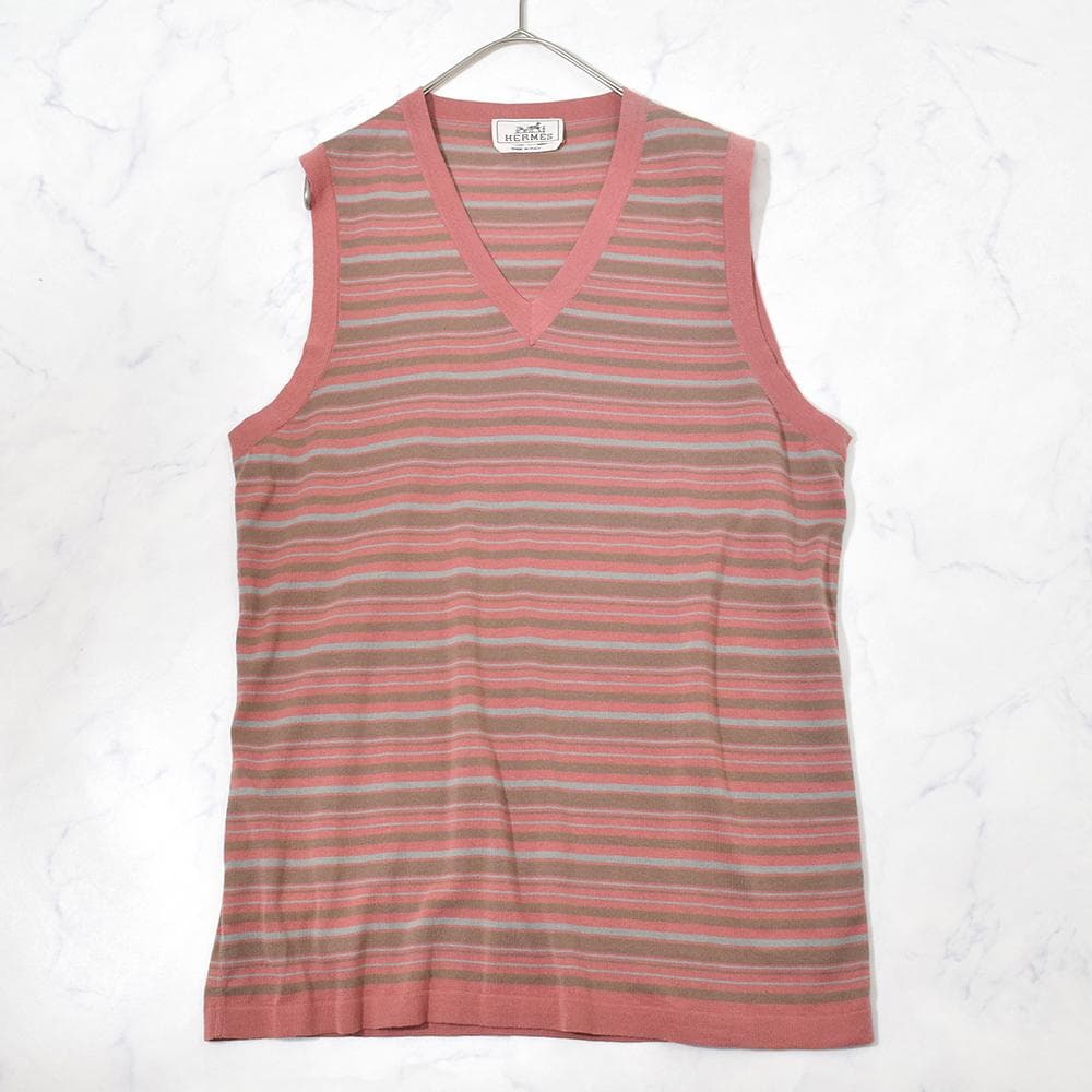 未使用 イタリア製 エルメス HERMES ボーダー Vネック カットソー M
