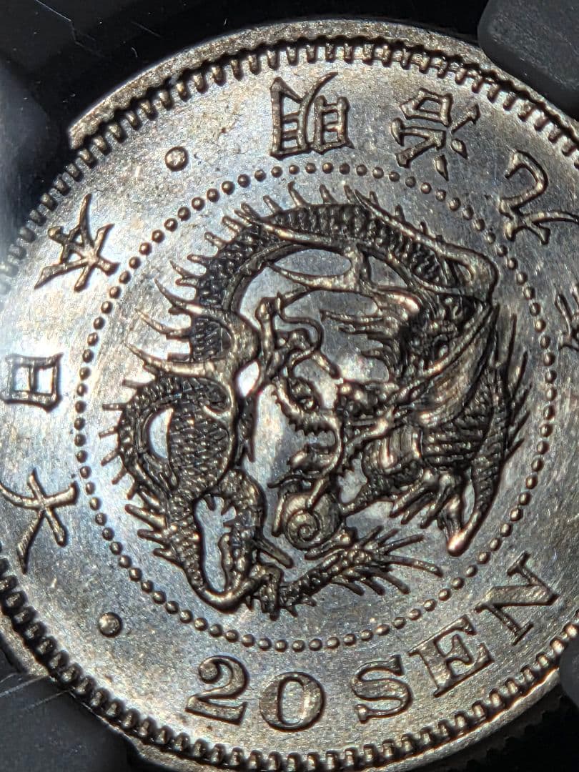 (稀少な状態 NGC MS63) 竜20銭銀貨　明治9年(1876)