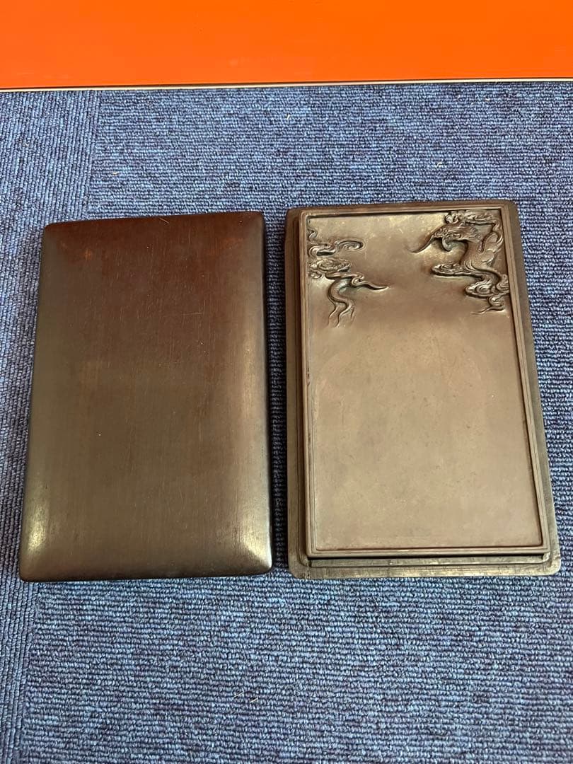 1350 中国  硯  龍雲　石硯　唐木箱　骨董 書道具　古硯　文房四宝