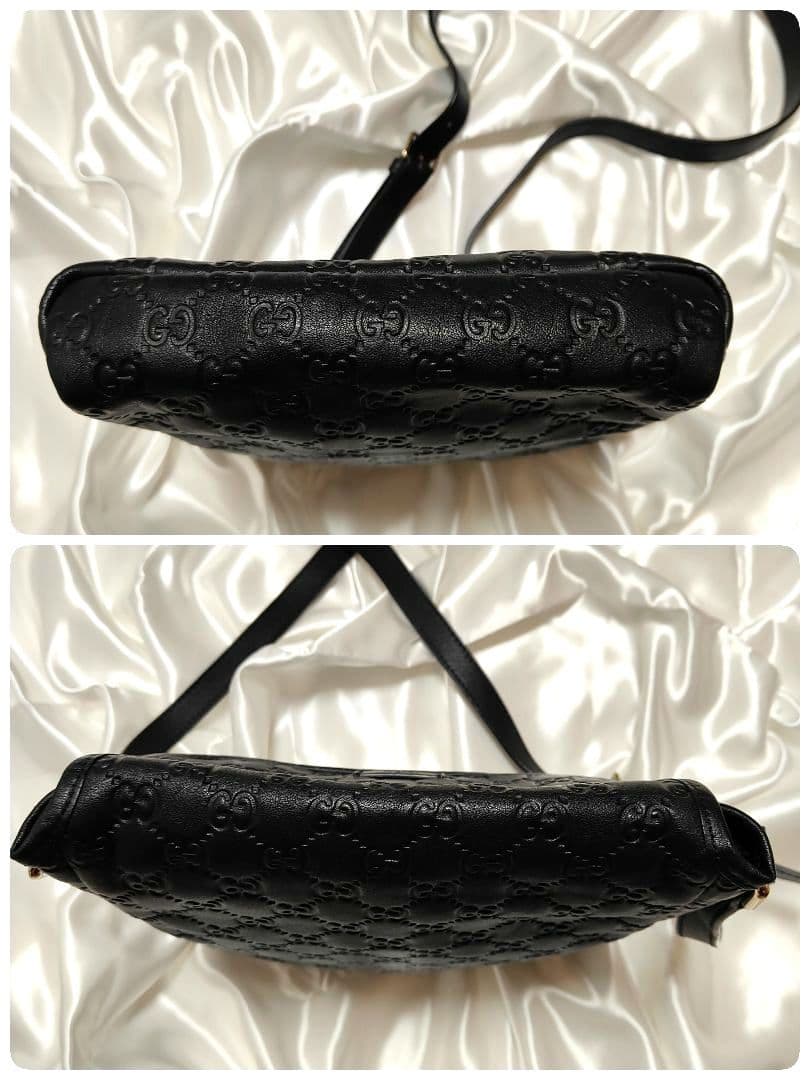 極美品 グッチ ショルダーバッグ GG柄 シマレザー 黒 クロスボディバッグ