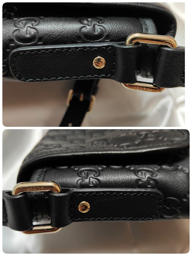 極美品 グッチ ショルダーバッグ GG柄 シマレザー 黒 クロスボディバッグ