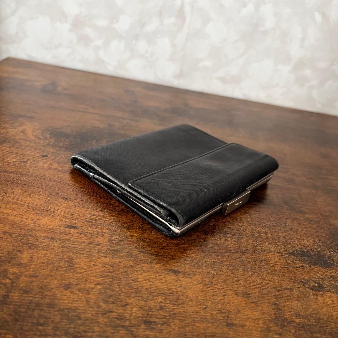 PRADA プラダ サフィアーノ レザー がま口 ミニ財布 三つ折り財布 黒