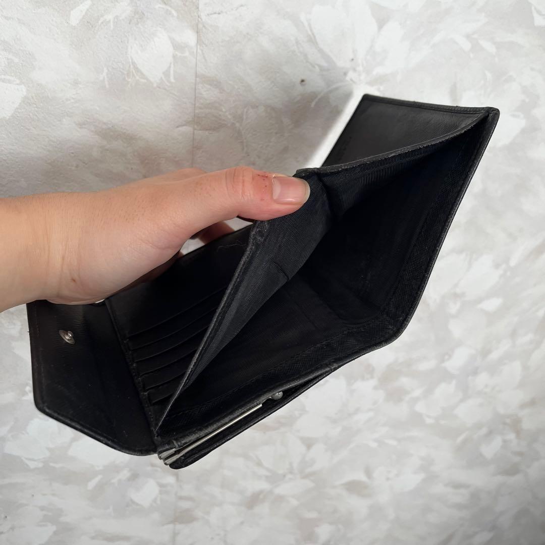 PRADA プラダ サフィアーノ レザー がま口 ミニ財布 三つ折り財布 黒